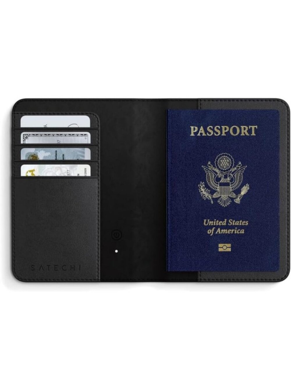 Travel Passport Holder with Find My Tracking, 4-Slot Card Wallet, Black